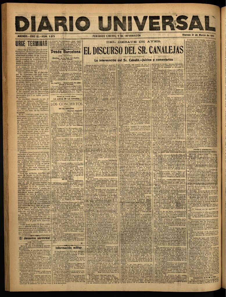 Miniatura de Diario Universal del 31 de marzo de 1911