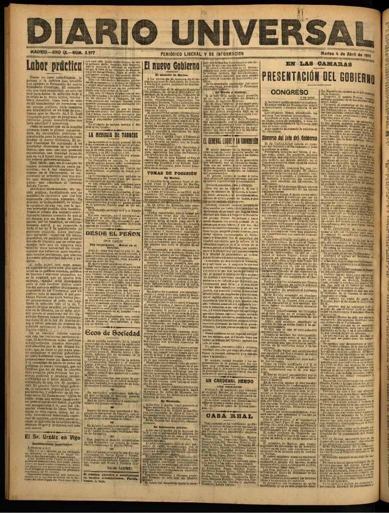 Miniatura de Diario Universal del 4 de abril de 1911