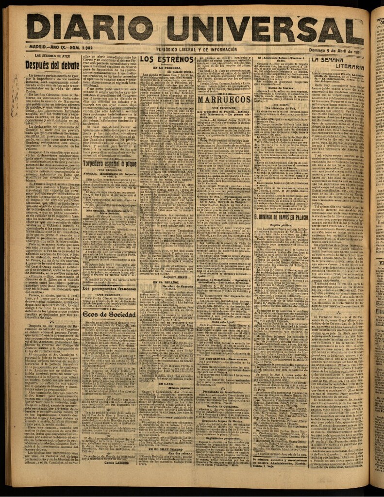Miniatura de Diario Universal del 9 de abril de 1911