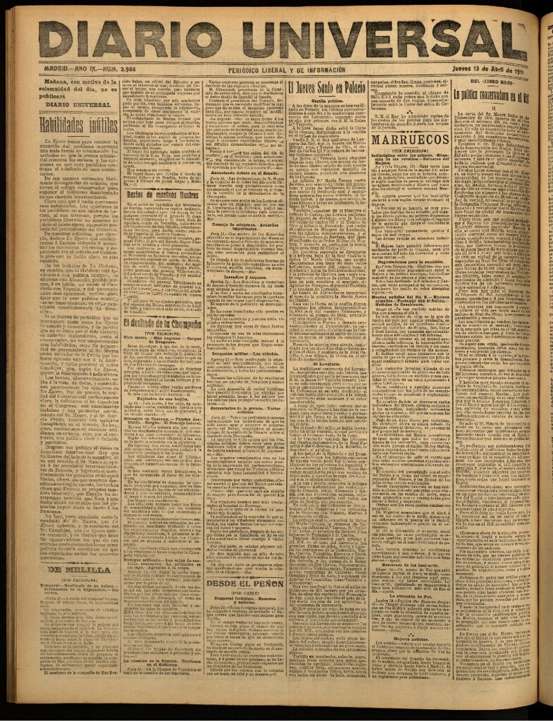 Miniatura de Diario Universal del 13 de abril de 1911