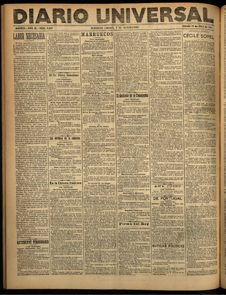 Miniatura de Diario Universal del 15 de abril de 1911