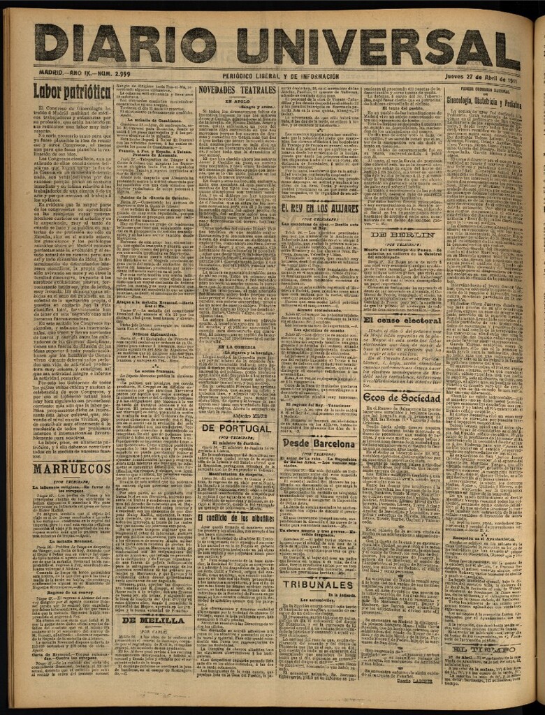 Miniatura de Diario Universal del 27 de abril de 1911