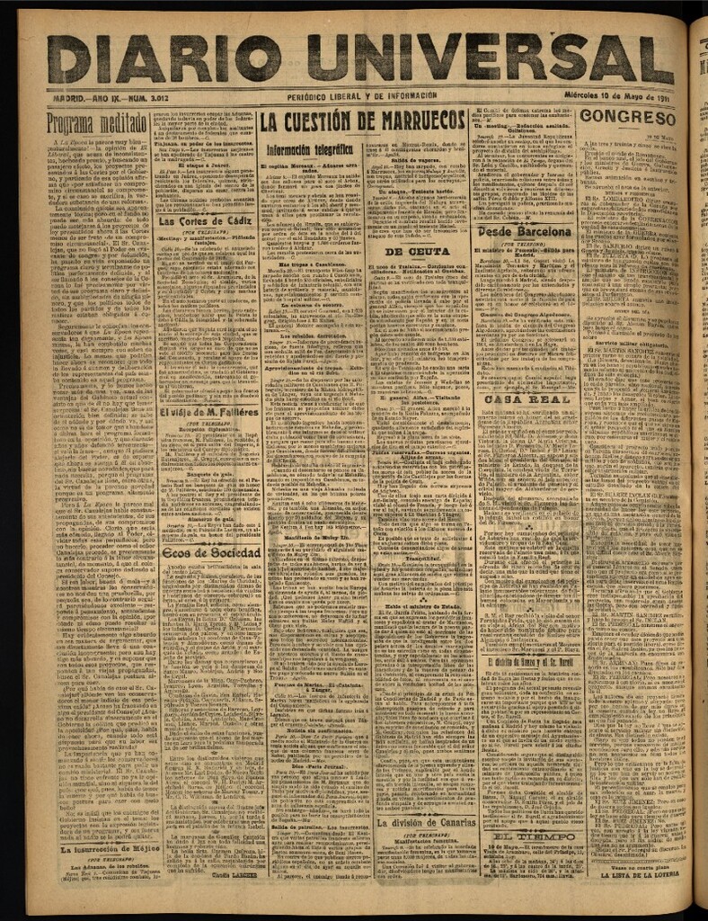 Miniatura de Diario Universal del 10 de mayo de 1911