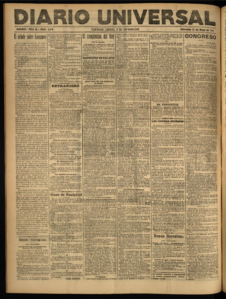 Miniatura de Diario Universal del 17 de mayo de 1911