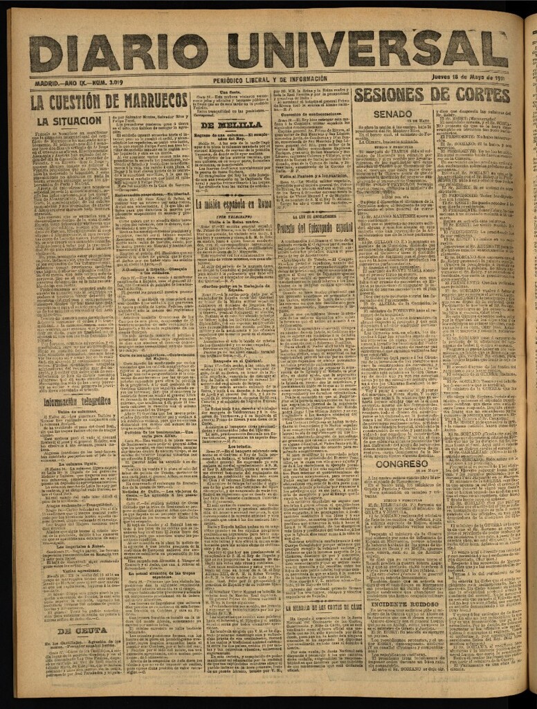 Miniatura de Diario Universal del 18 de mayo de 1911