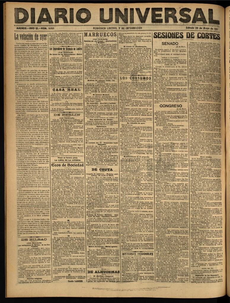 Miniatura de Diario Universal del 20 de mayo de 1911