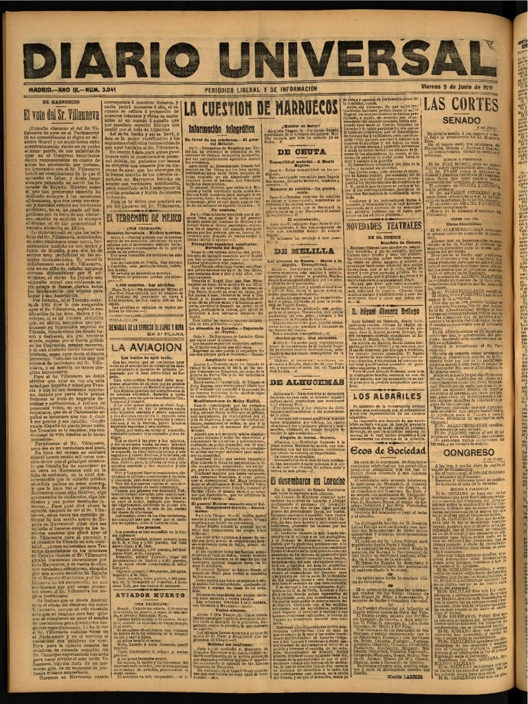 Miniatura de Diario Universal del 9 de junio de 1911