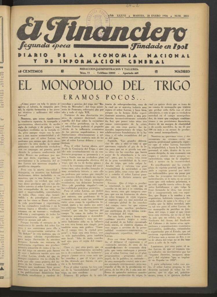 Miniatura de El Financiero del 28 de enero de 1936