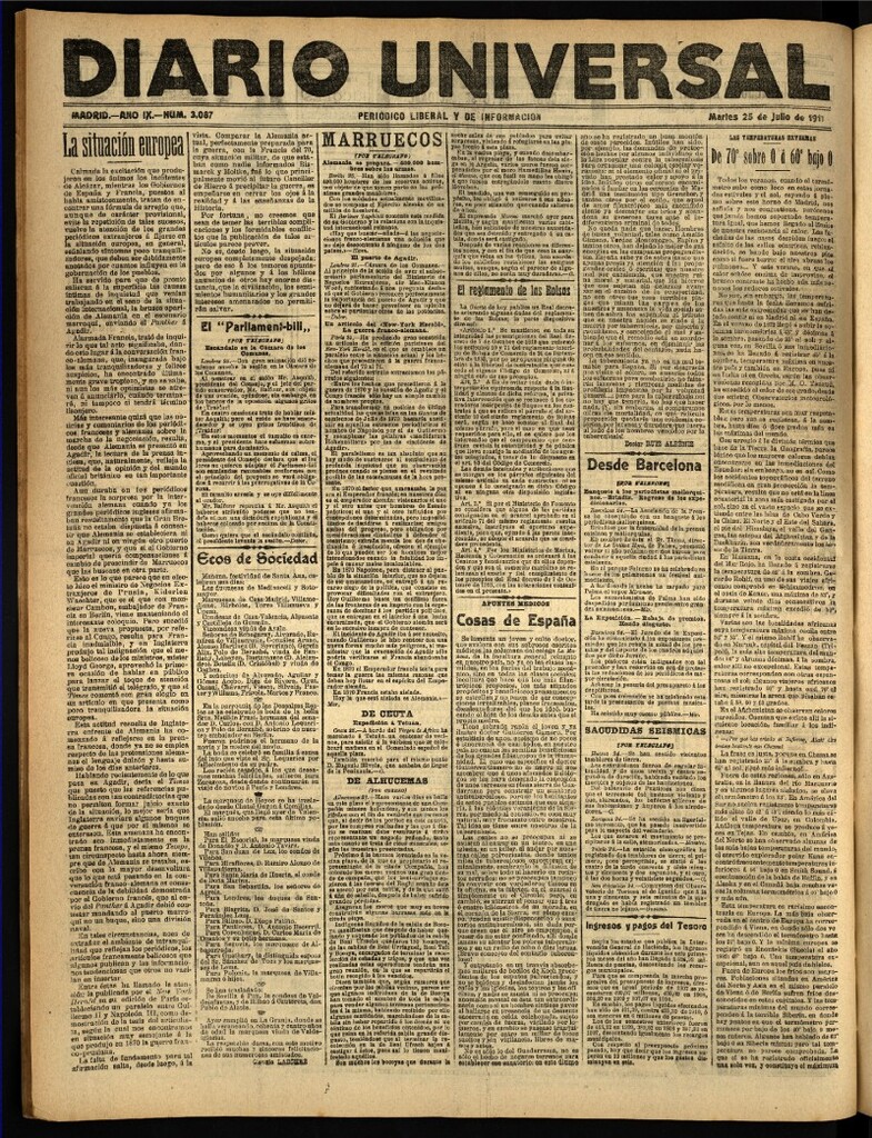 Miniatura de Diario Universal del 25 de julio de 1911
