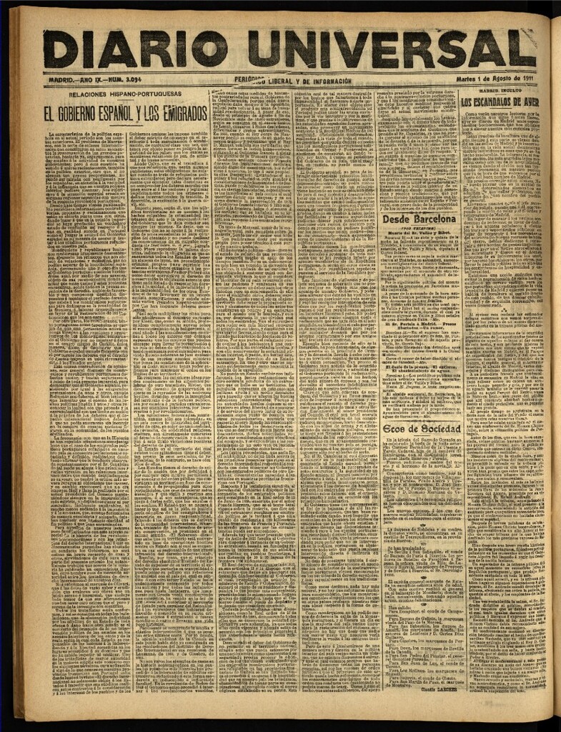 Miniatura de Diario Universal del 1 de agosto de 1911