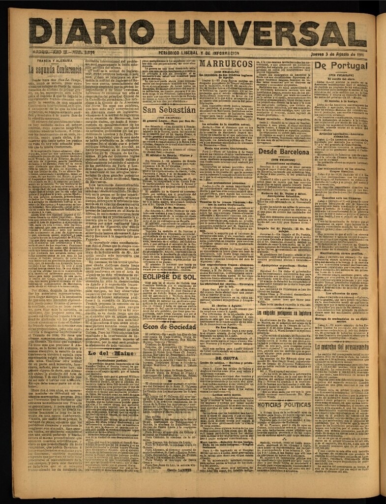 Miniatura de Diario Universal del 3 de agosto de 1911
