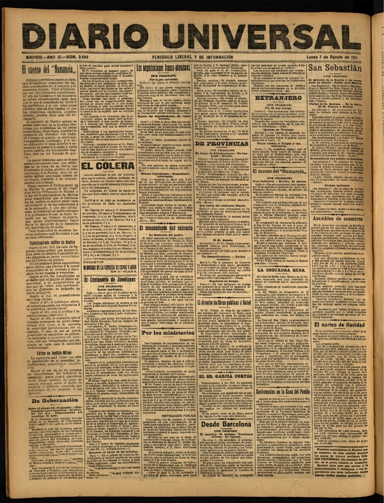 Miniatura de Diario Universal del 7 de agosto de 1911