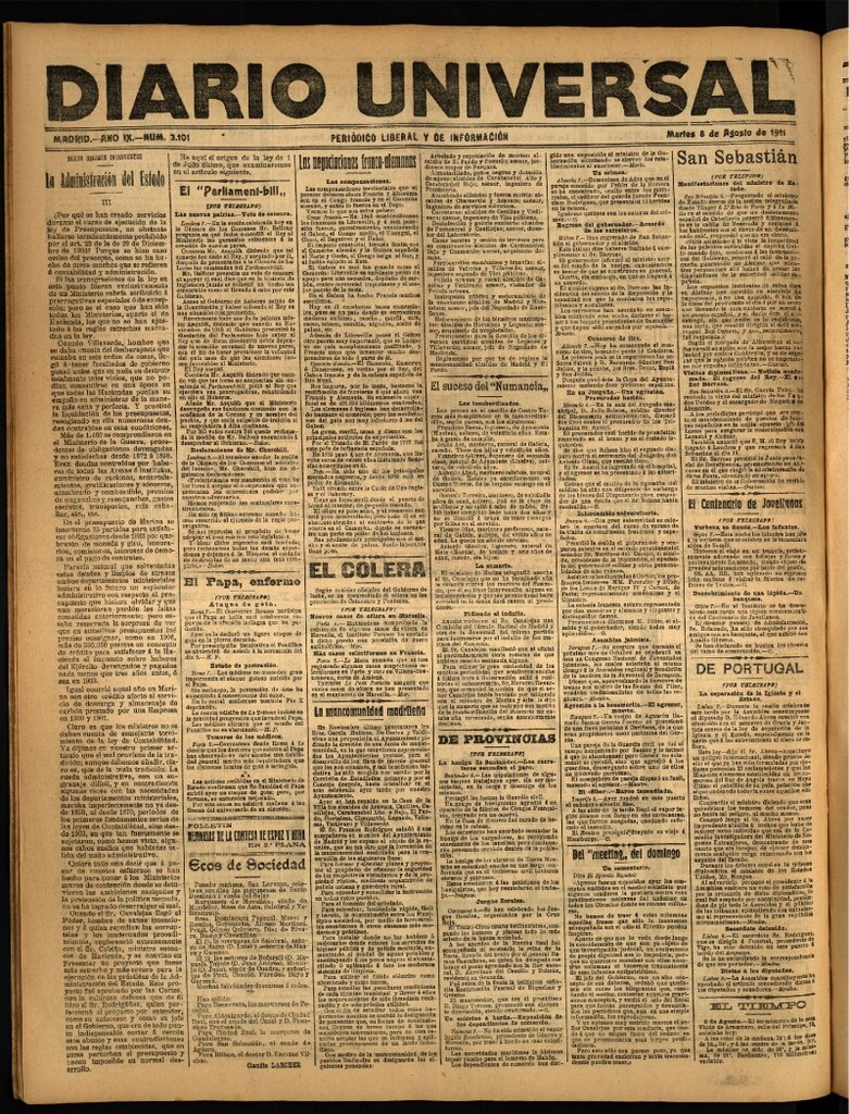 Miniatura de Diario Universal del 8 de agosto de 1911