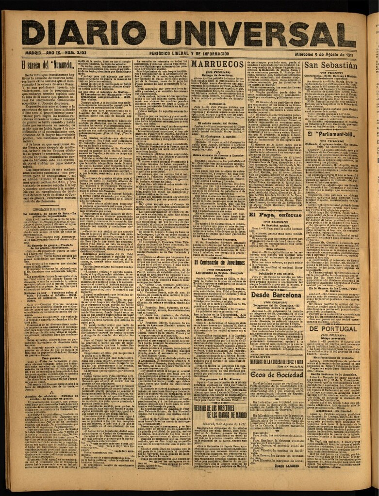 Miniatura de Diario Universal del 9 de agosto de 1911