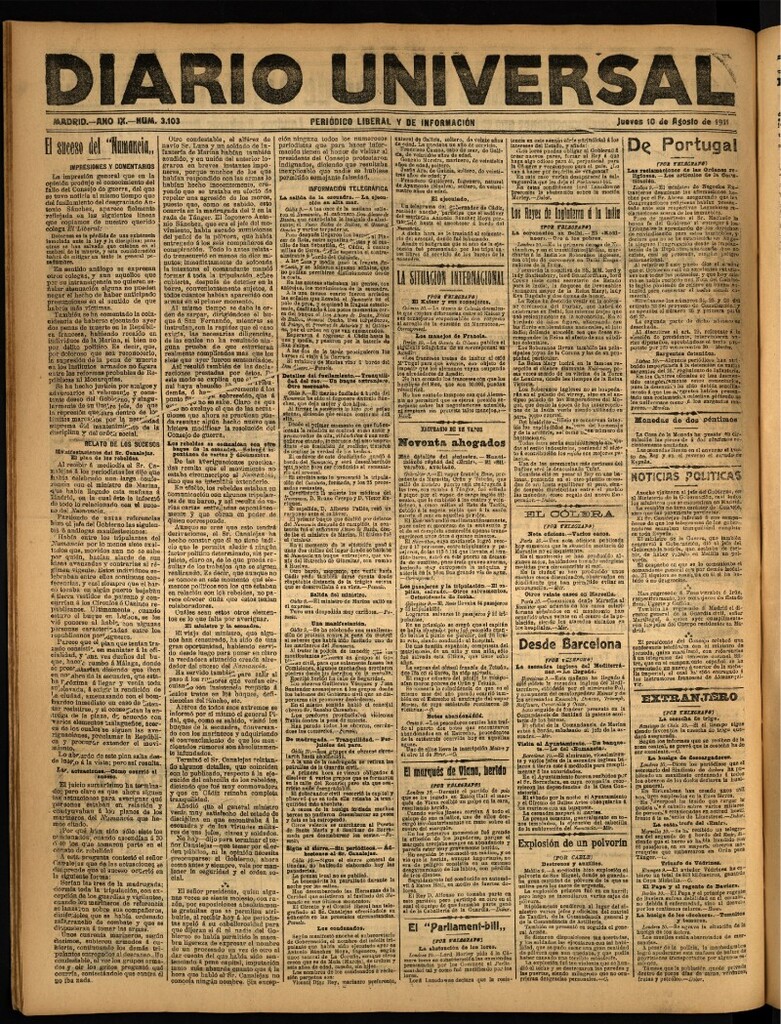 Miniatura de Diario Universal del 10 de agosto de 1911