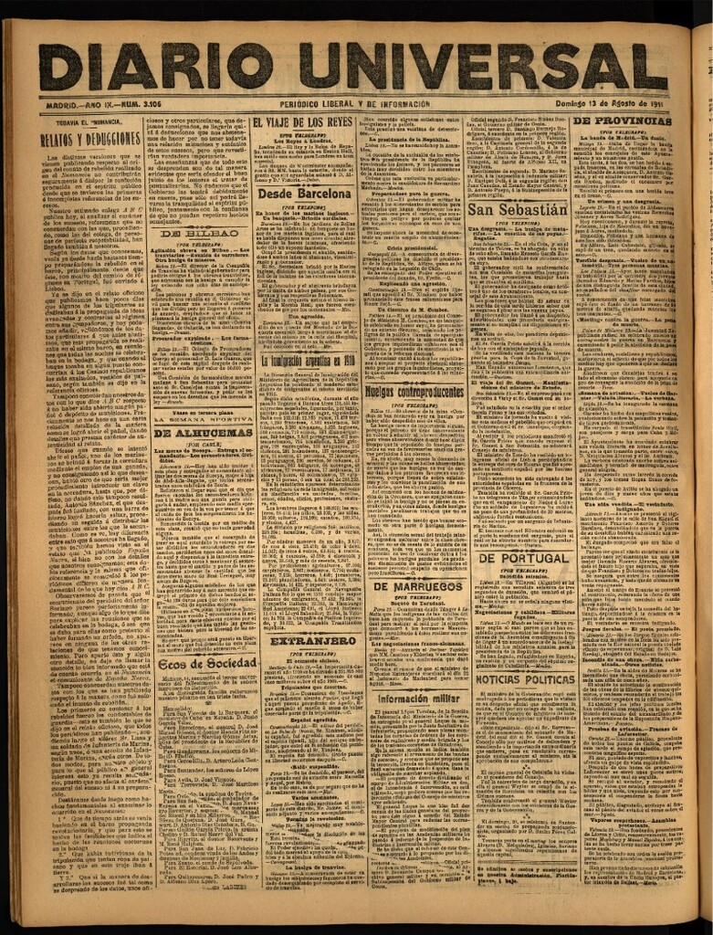 Miniatura de Diario Universal del 13 de agosto de 1911