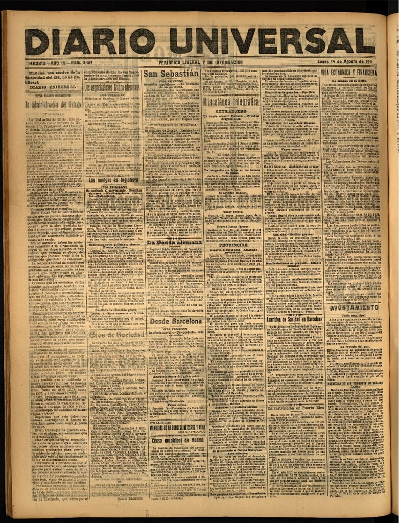 Miniatura de Diario Universal del 14 de agosto de 1911