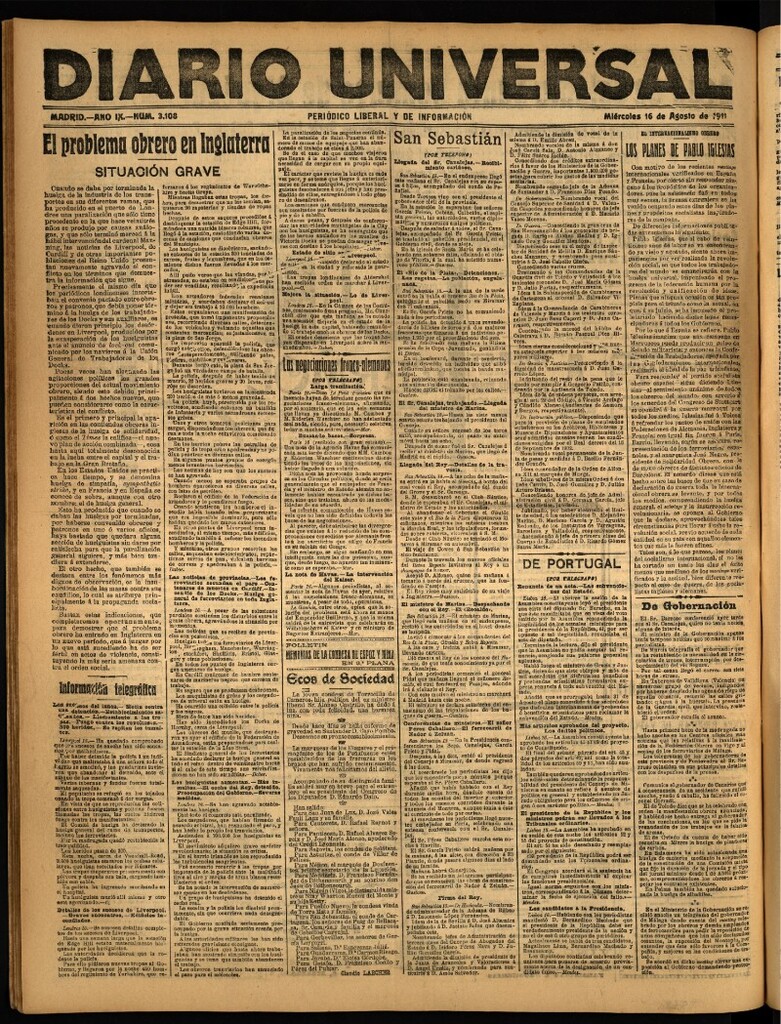 Miniatura de Diario Universal del 16 de agosto de 1911