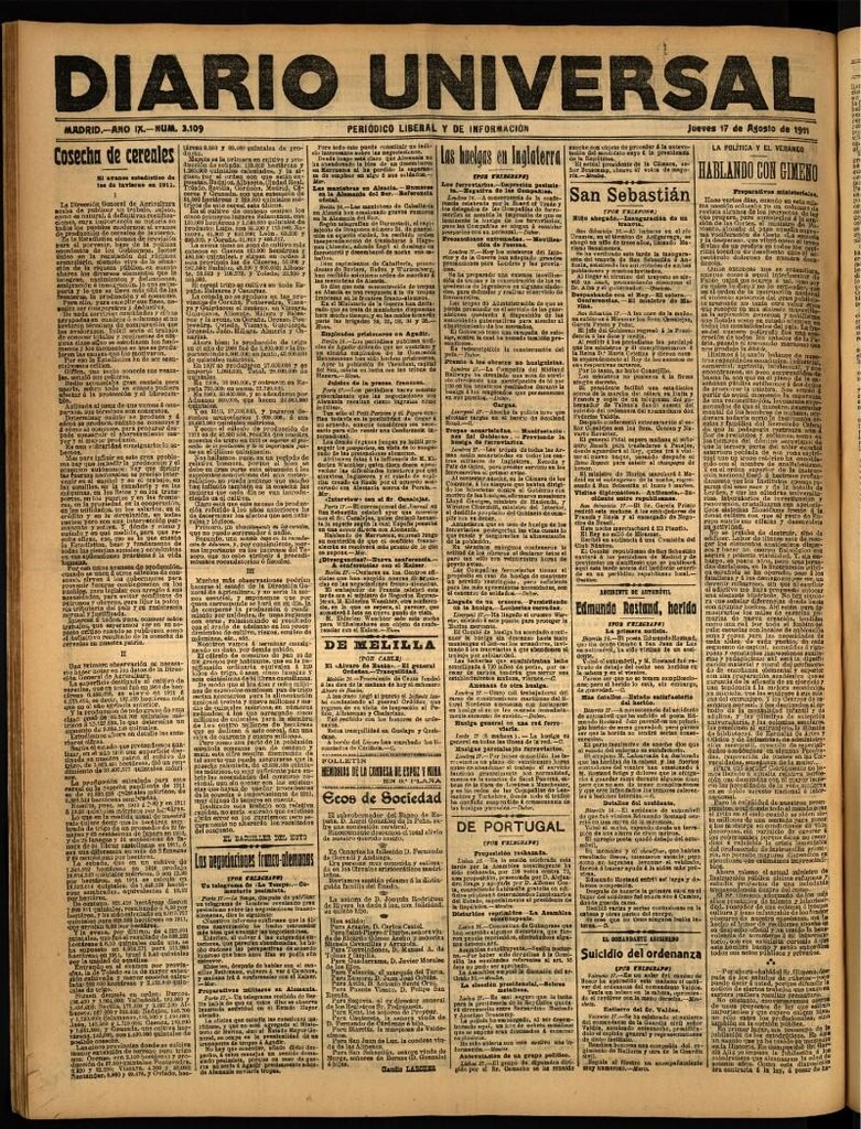 Miniatura de Diario Universal del 17 de agosto de 1911