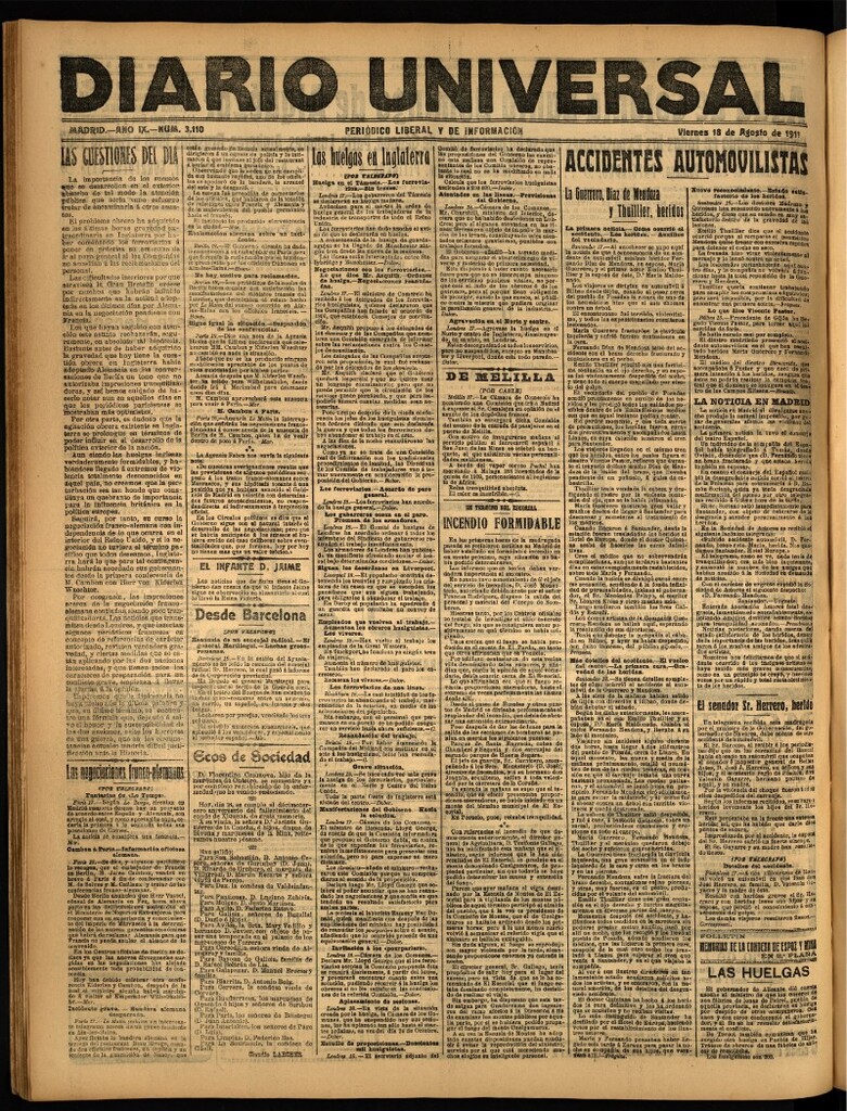 Miniatura de Diario Universal del 18 de agosto de 1911
