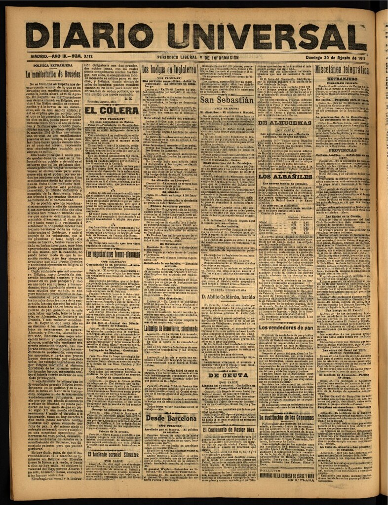 Miniatura de Diario Universal del 20 de agosto de 1911