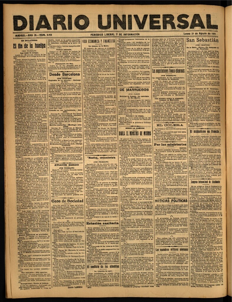 Miniatura de Diario Universal del 21 de agosto de 1911