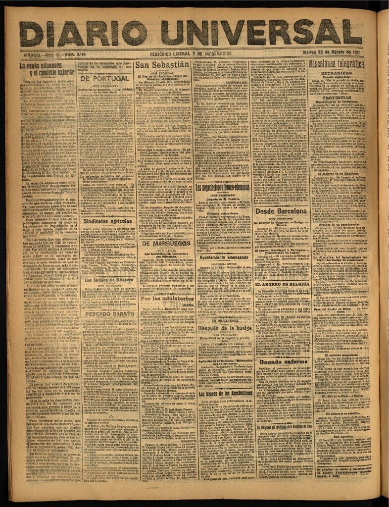 Miniatura de Diario Universal del 22 de agosto de 1911