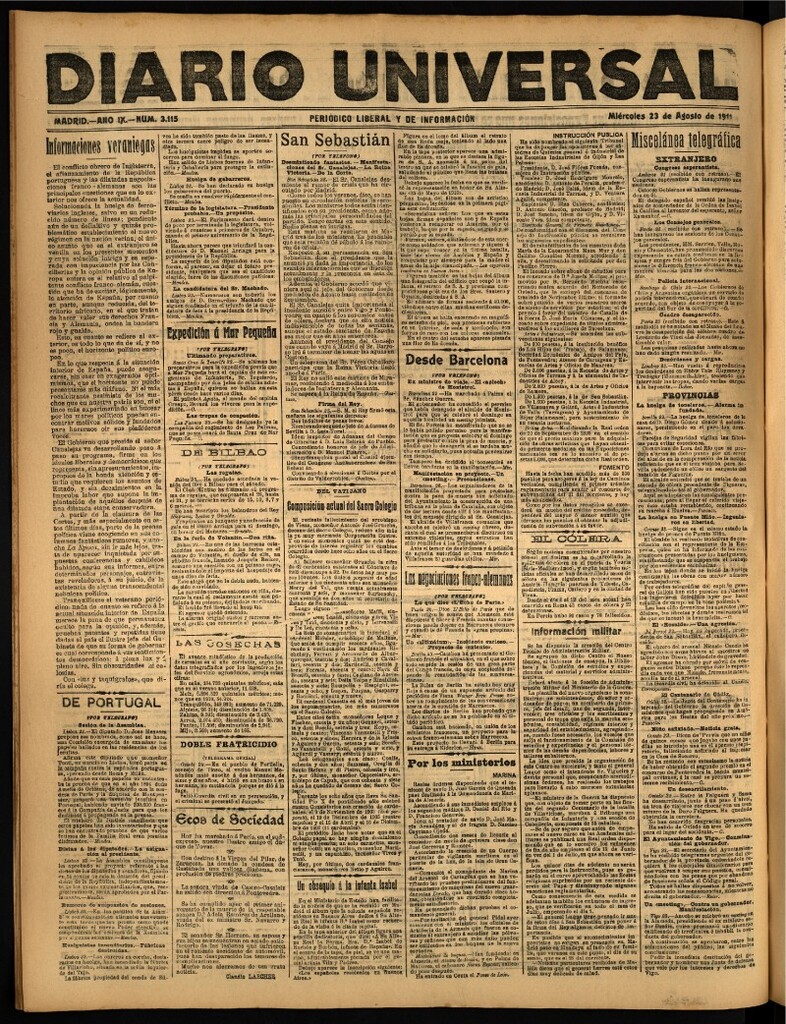 Miniatura de Diario Universal del 23 de agosto de 1911