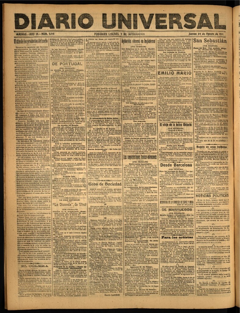 Miniatura de Diario Universal del 24 de agosto de 1911