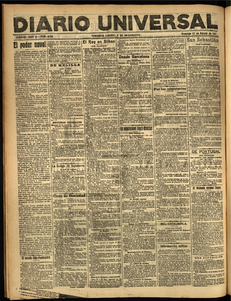 Miniatura de Diario Universal del 27 de agosto de 1911