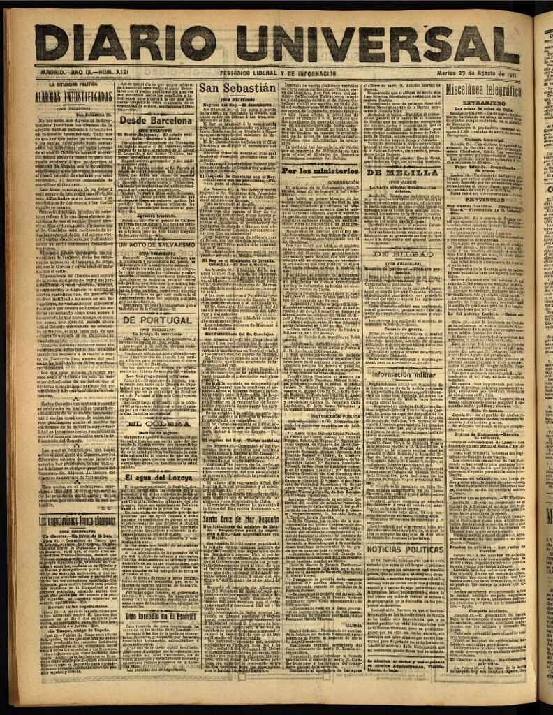 Miniatura de Diario Universal del 29 de agosto de 1911