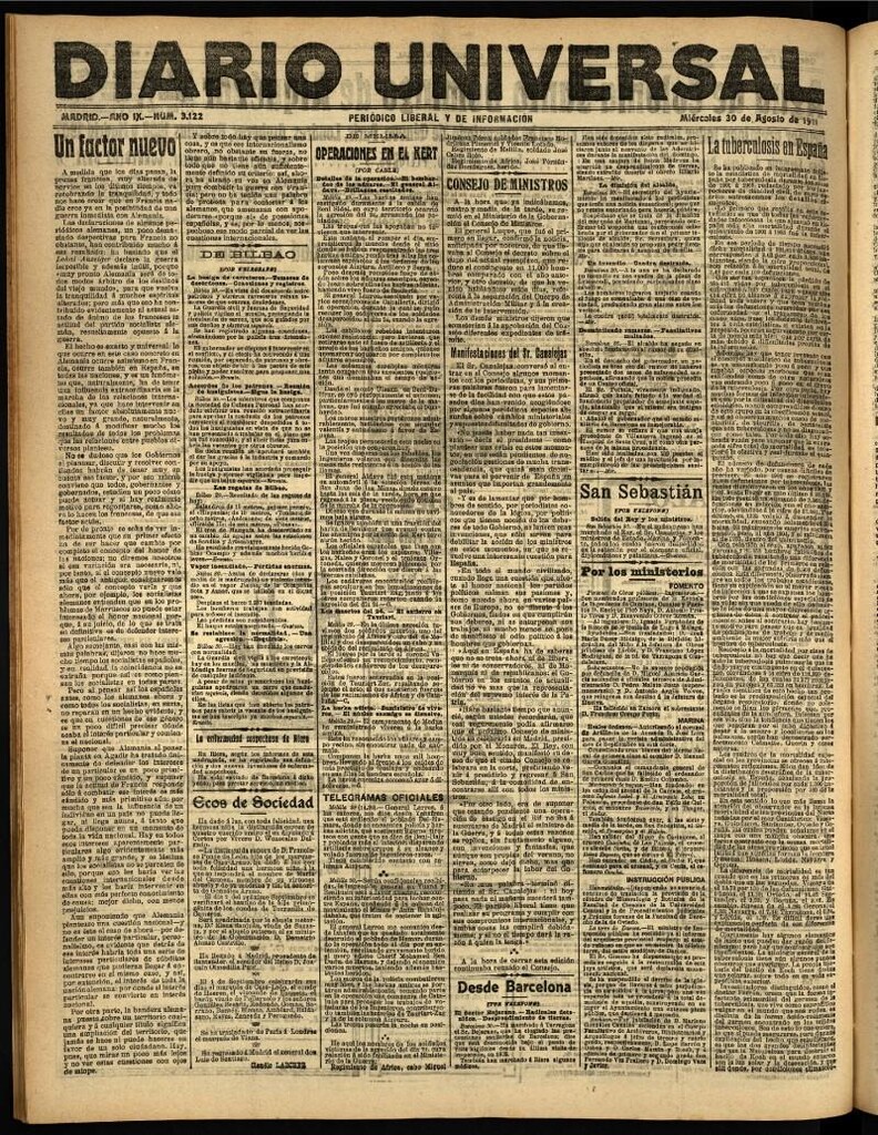 Miniatura de Diario Universal del 30 de agosto de 1911