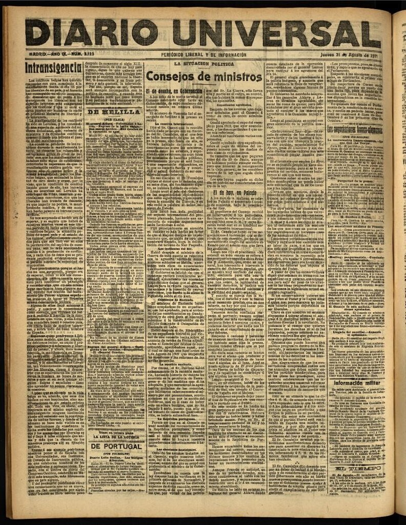 Miniatura de Diario Universal del 31 de agosto de 1911