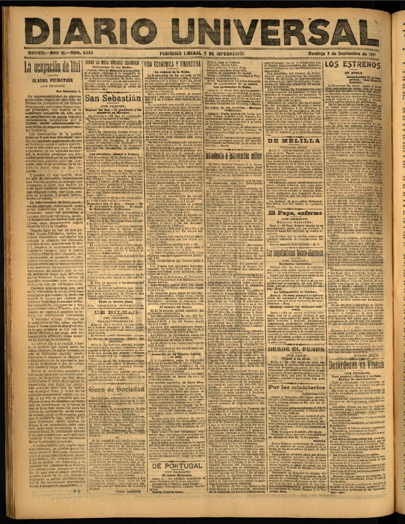 Miniatura de Diario Universal del 3 de septiembre de 1911