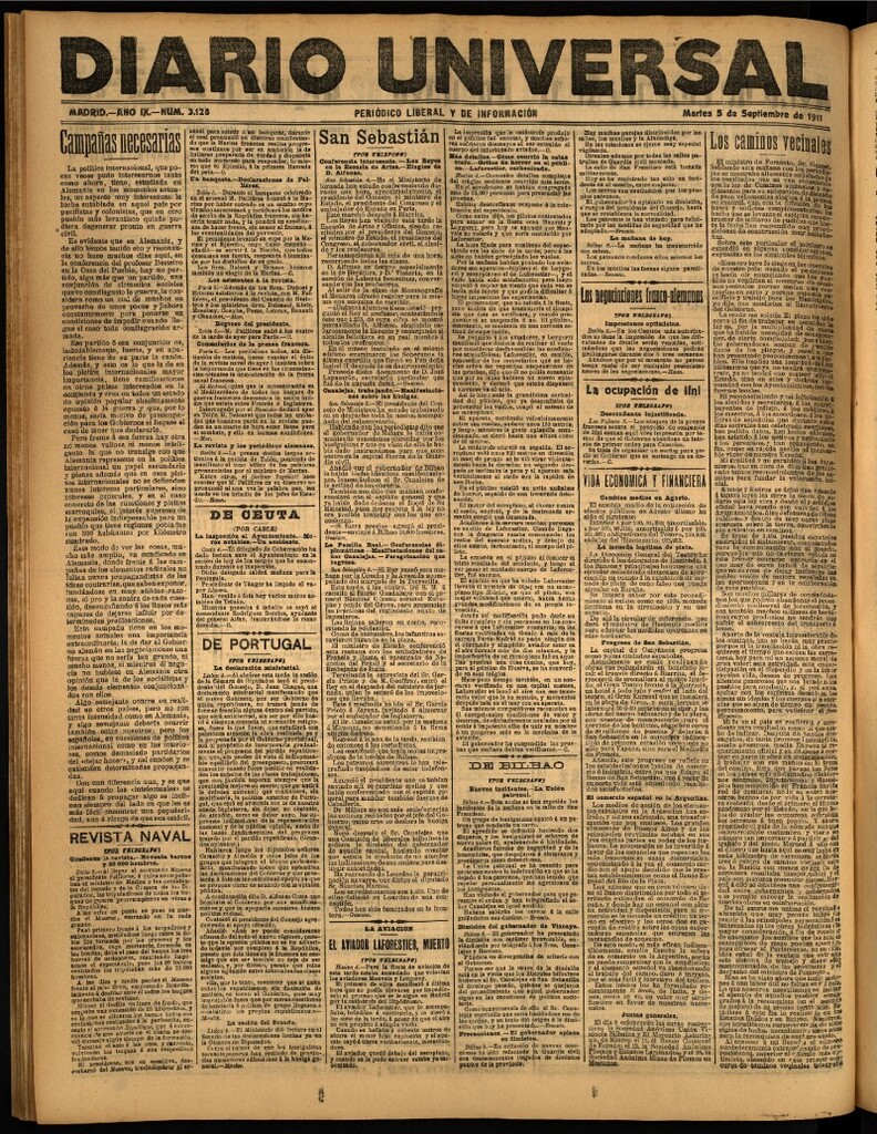 Miniatura de Diario Universal del 5 de septiembre de 1911
