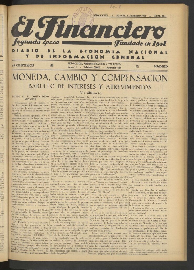 Miniatura de El Financiero del 6 de febrero de 1936