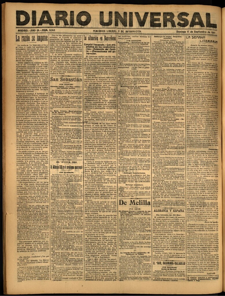 Miniatura de Diario Universal del 17 de septiembre de 1911