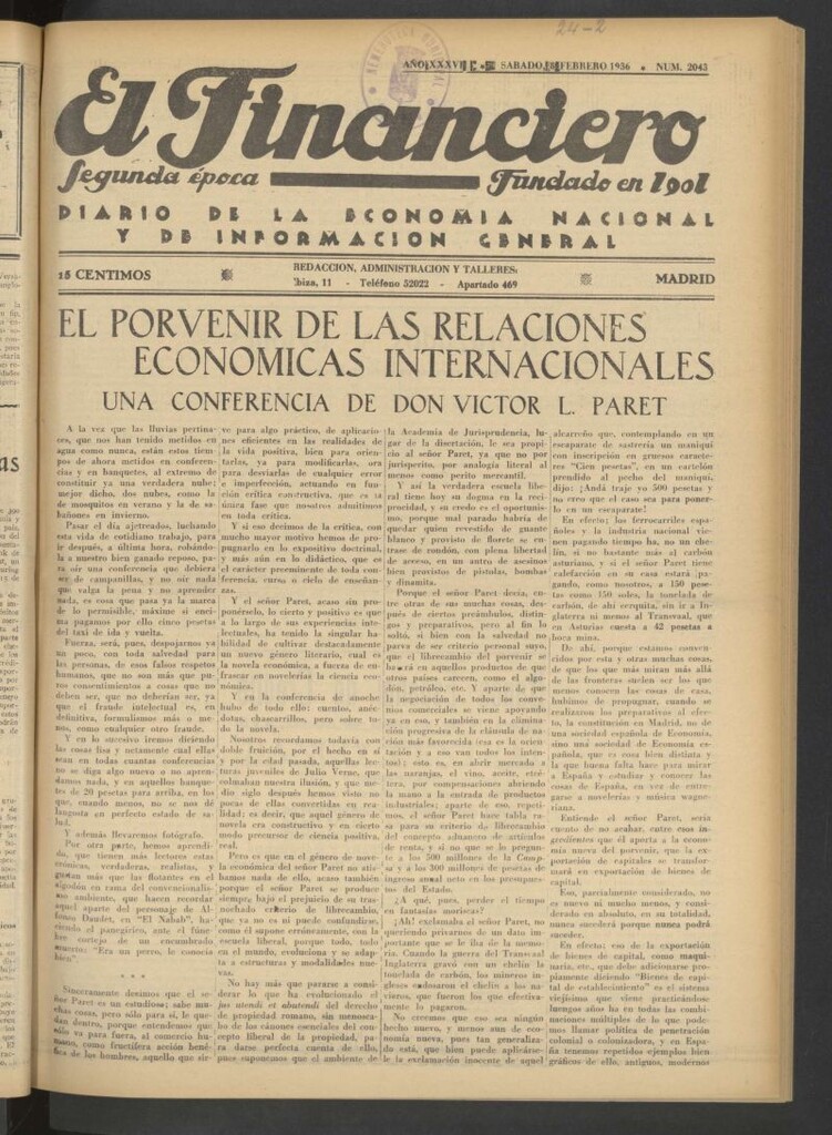 Miniatura de El Financiero del 8 de febrero de 1936