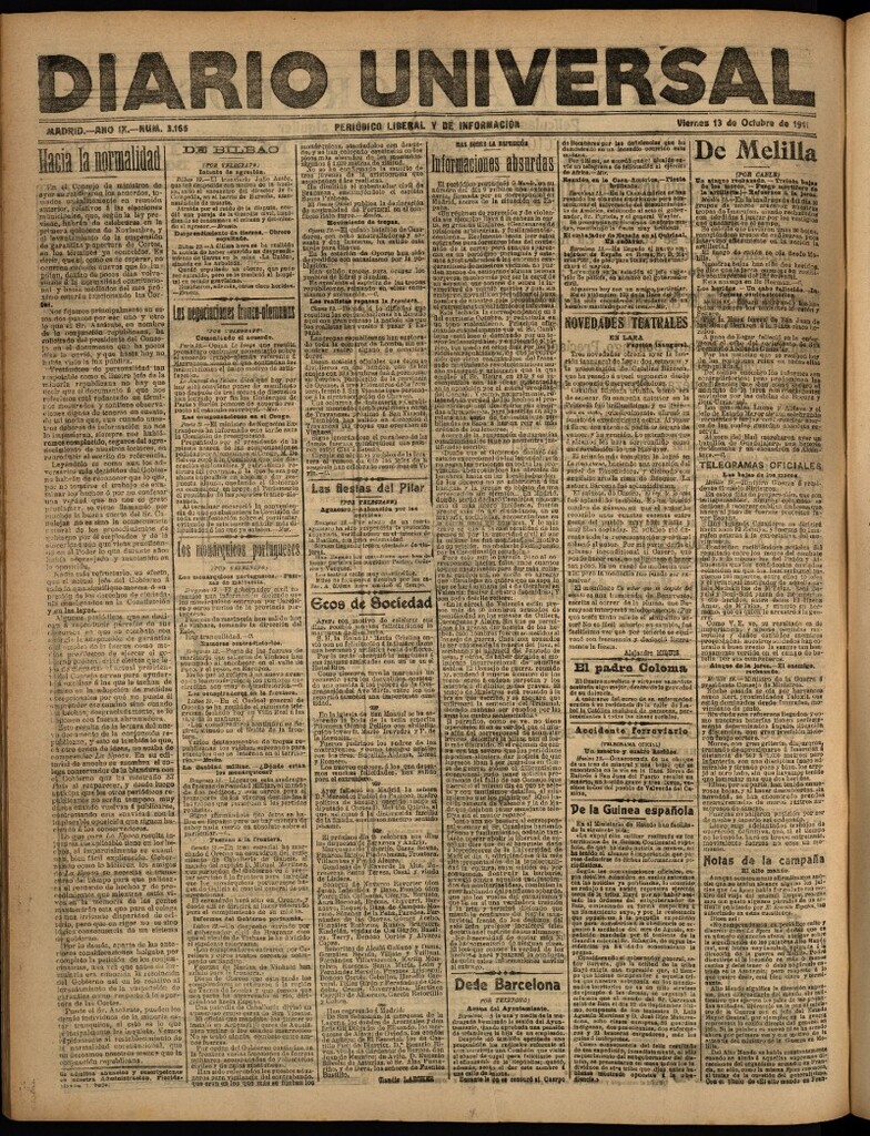 Miniatura de Diario Universal del 13 de octubre de 1911