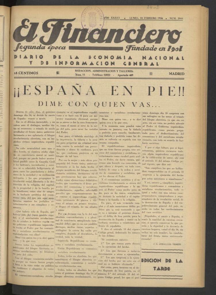 Miniatura de El Financiero del 10 de febrero de 1936