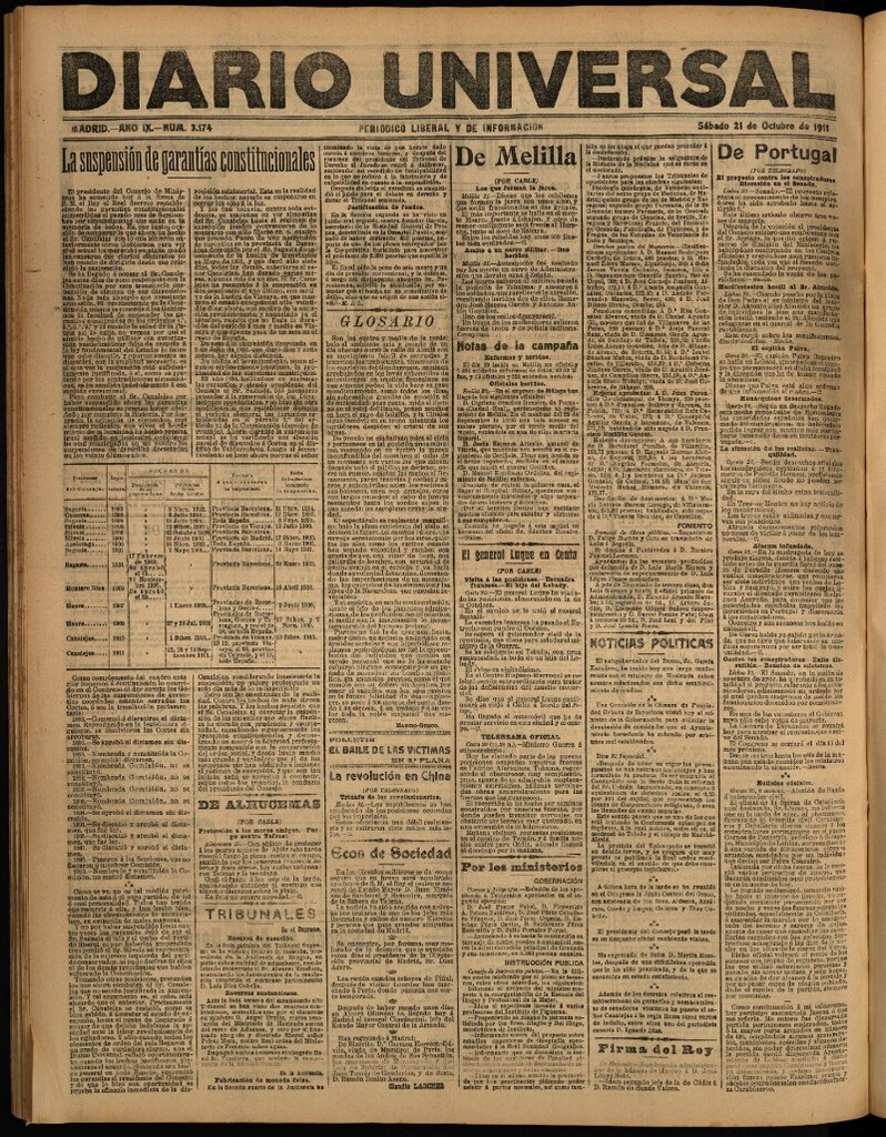 Miniatura de Diario Universal del 21 de octubre de 1911