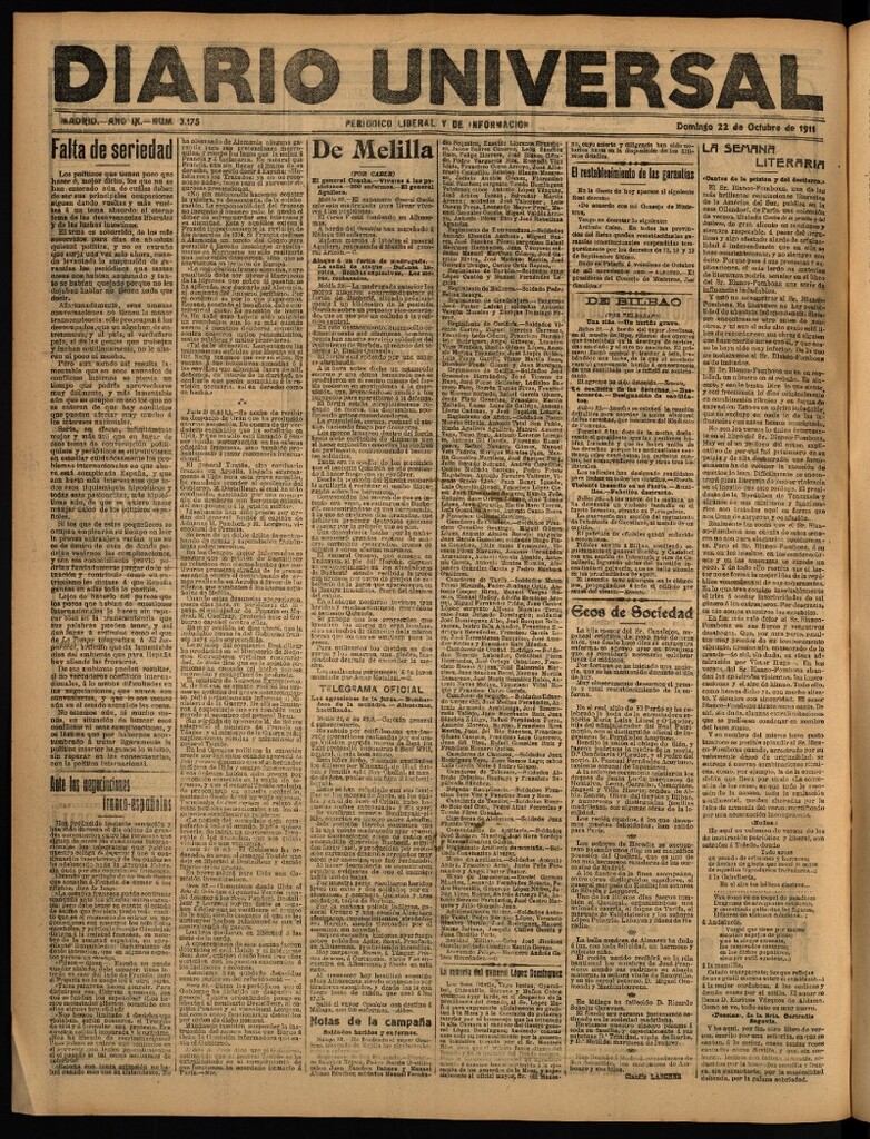 Miniatura de Diario Universal del 22 de octubre de 1911