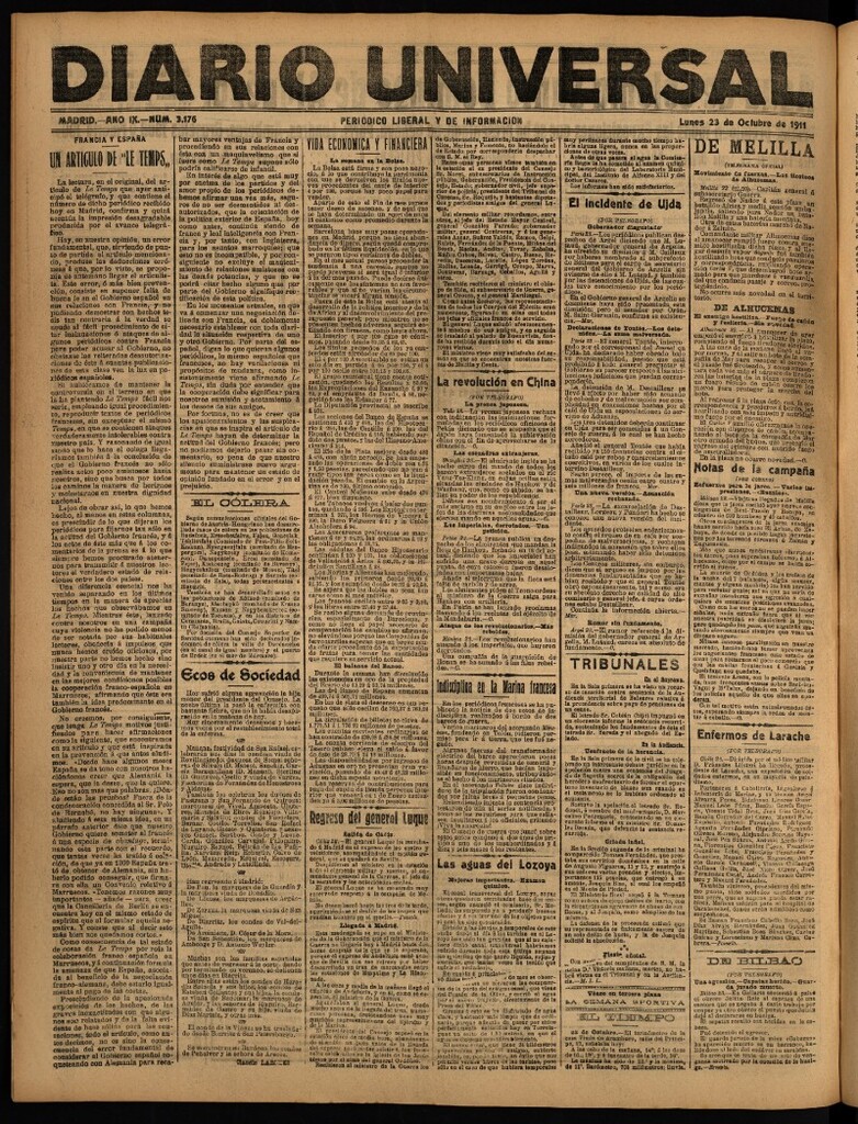 Miniatura de Diario Universal del 23 de octubre de 1911