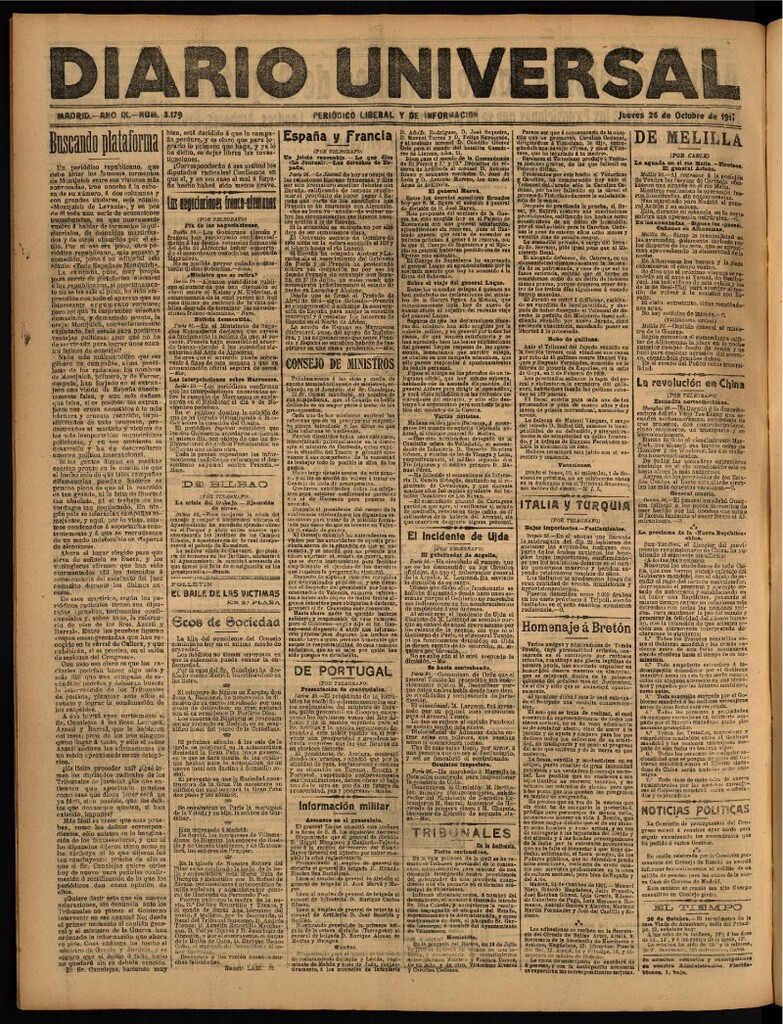 Miniatura de Diario Universal del 26 de octubre de 1911