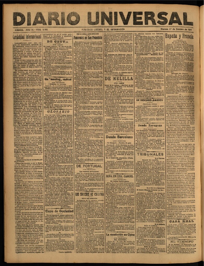 Miniatura de Diario Universal del 27 de octubre de 1911