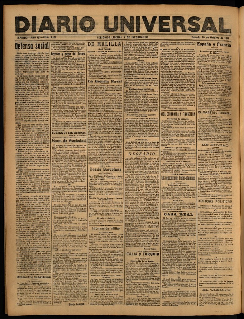 Miniatura de Diario Universal del 28 de octubre de 1911