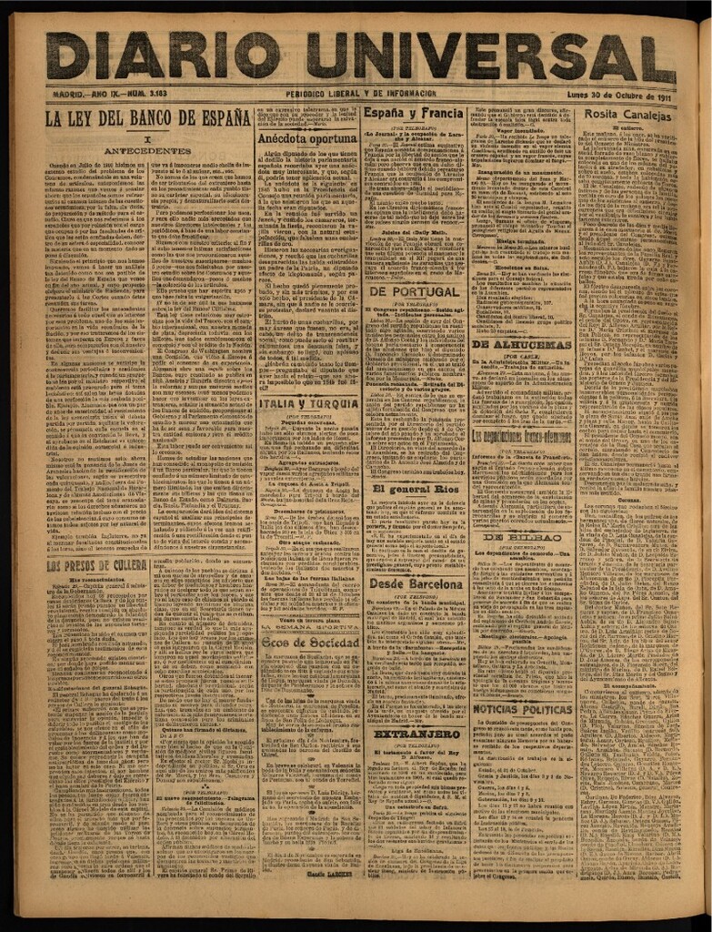 Miniatura de Diario Universal del 30 de octubre de 1911