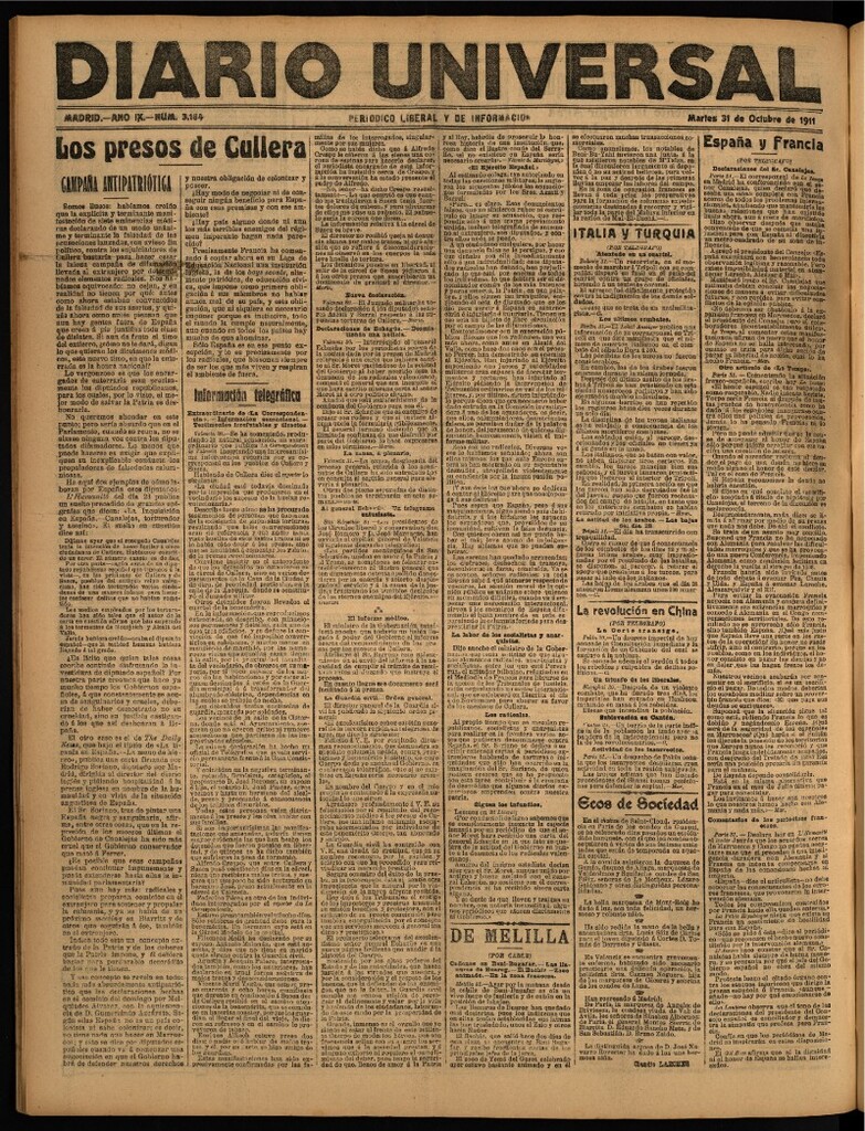 Miniatura de Diario Universal del 31 de octubre de 1911