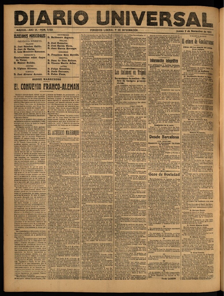 Miniatura de Diario Universal del 9 de noviembre de 1911