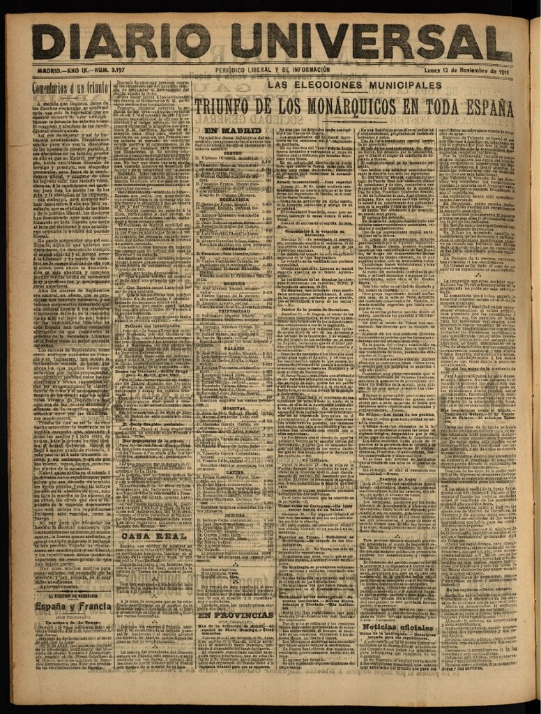 Miniatura de Diario Universal del 13 de noviembre de 1911
